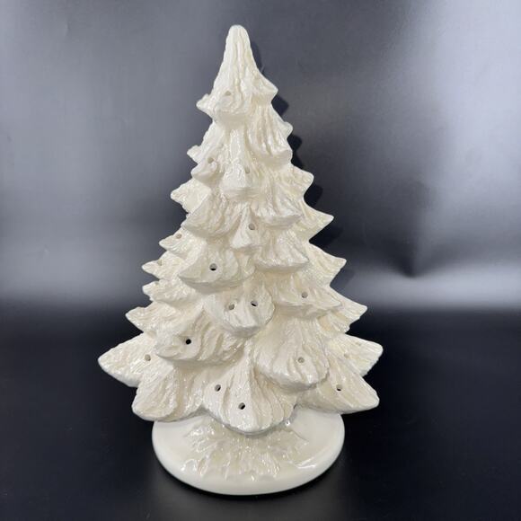 Vtg Ceramic White Textured Christmas Tree 13in Holiday Decor 2
